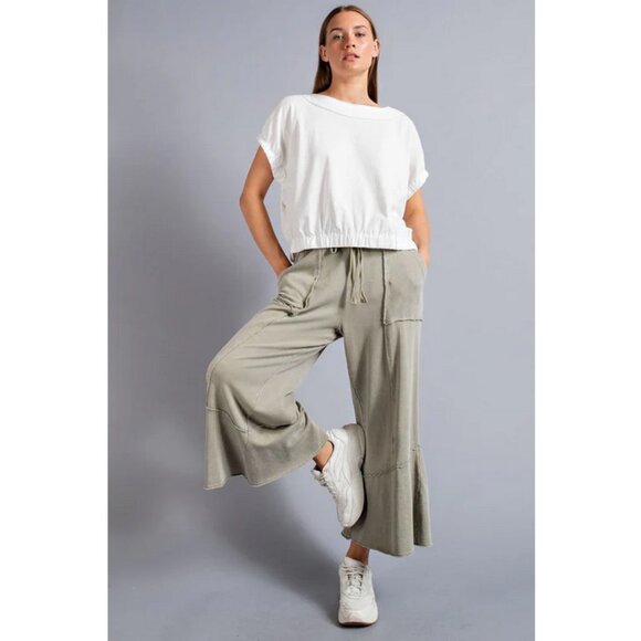 easel Sz. S Sage Feeling Good 100% Cotton Washed Terry Wide Leg Pants - Picture 2 of 16